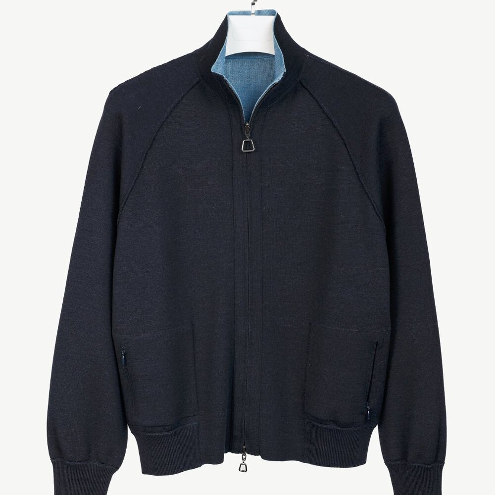 Akris 100 Years Reversible Navy & Light Blue Wool-Blend Zip Jacket